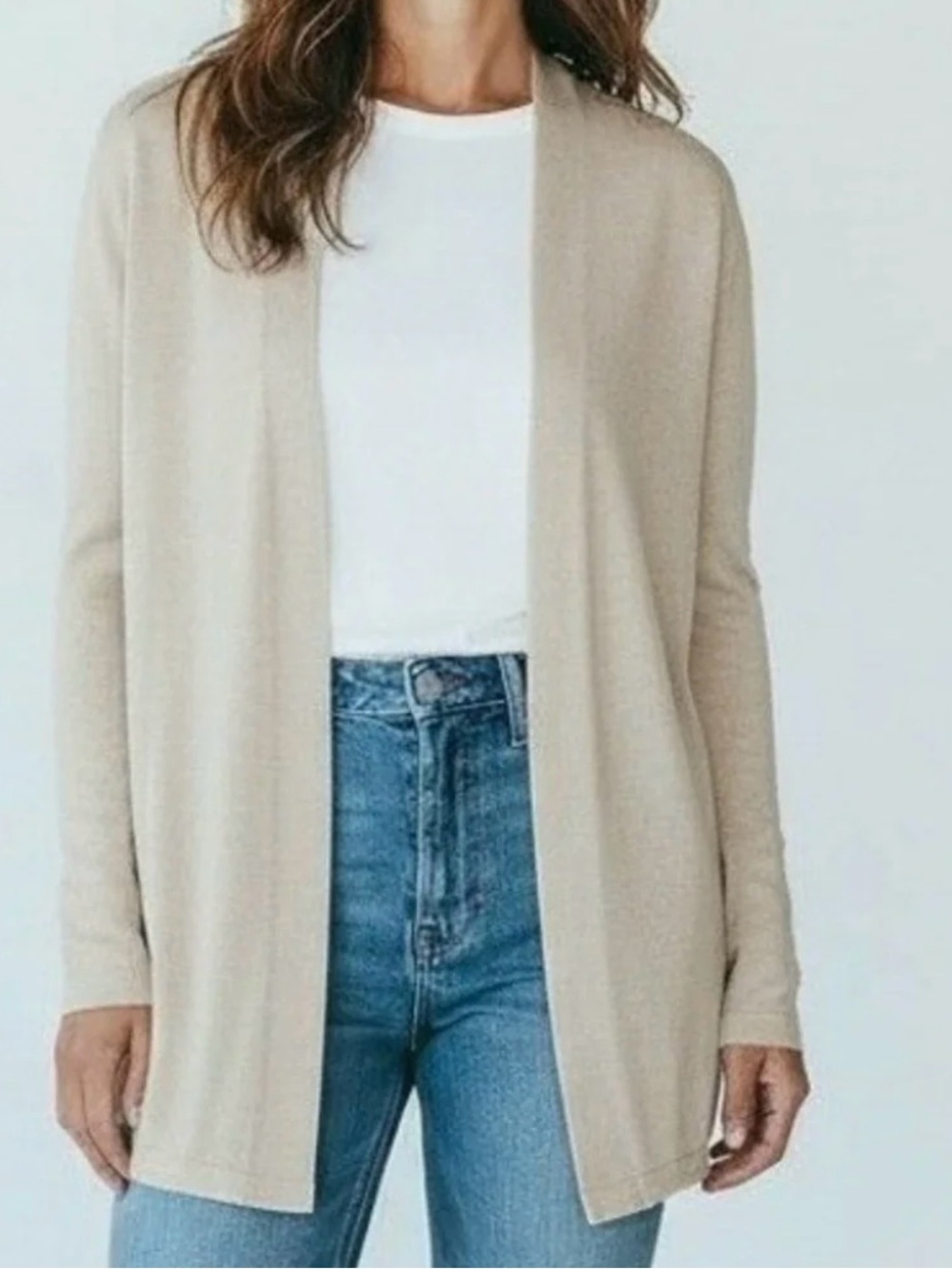 Eileen Fisher Cardigan Women L Bone Viscose Jersey. Size XS/TP